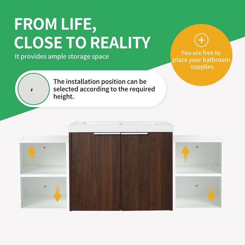 BNK 12/24/36/48/60 Inch Wall-Mounted Bathroom Vanity, Bathroom Cabinet with Doors or Side Shelves
