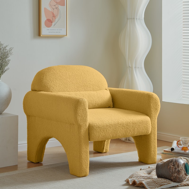 Modern teddy fabric accent chair with lumbar pillow for living room