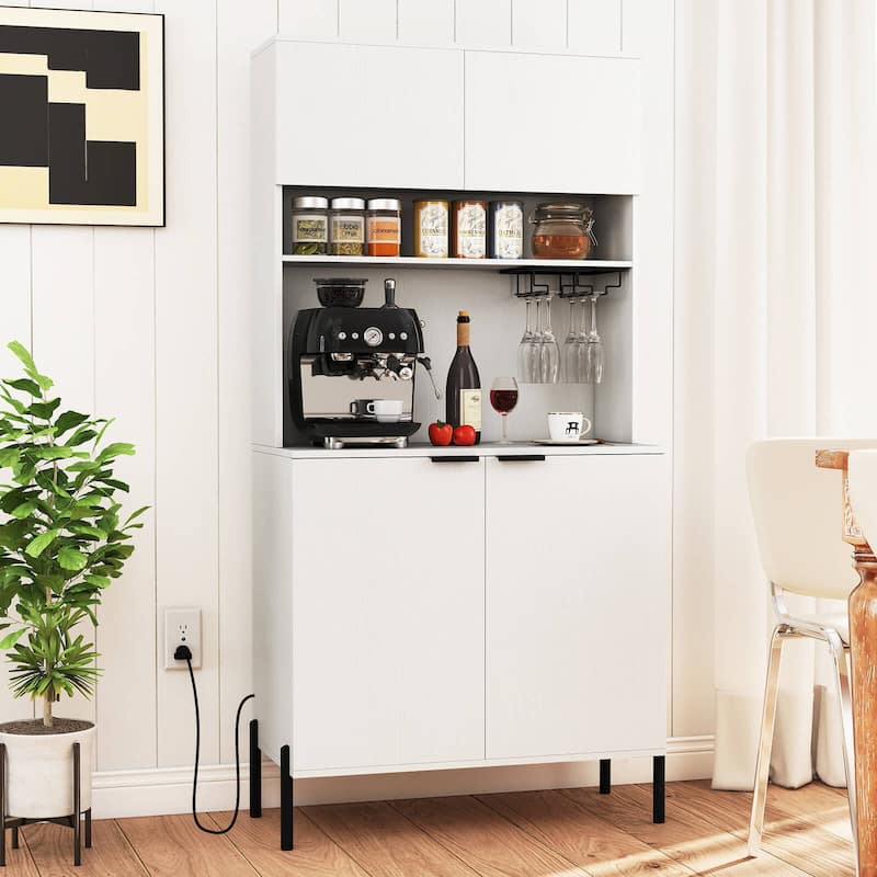 Costway 64.5” Kitchen Pantry Cabinet with Charging Station Wine Glass - See Details