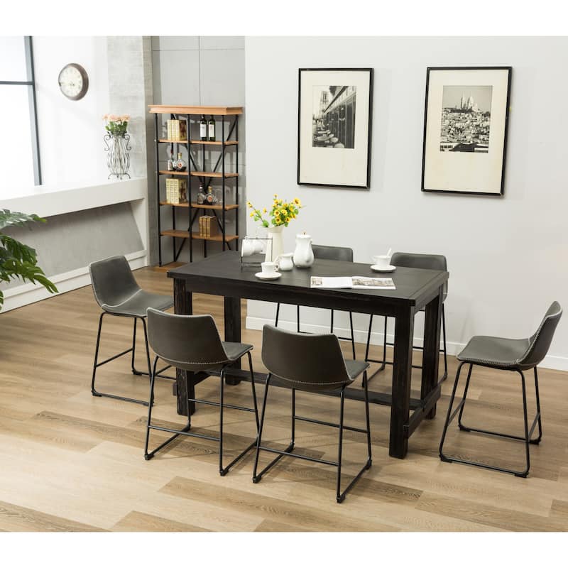 Roundhill Furniture Lotusville 7-pc. Counter-height Black Wood Dining Set - Grey