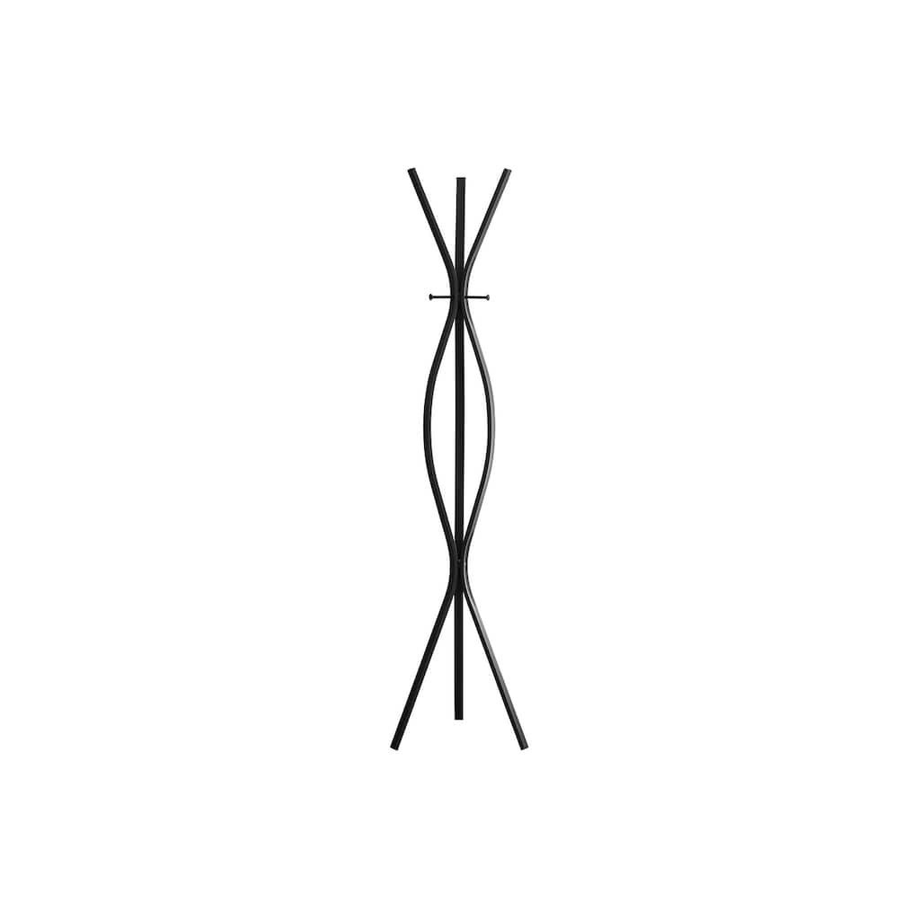 Coat Rack, Hall Tree, Free Standing, 3 Hooks, Entryway, 72"h, Bedroom, Black Metal, Contemporary, Modern