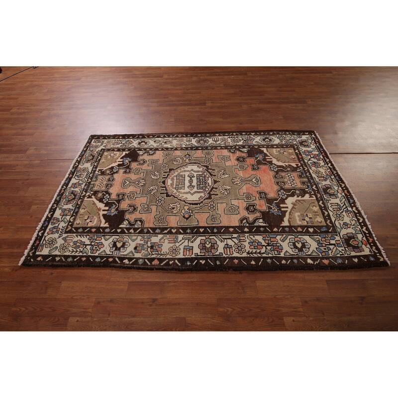 Hamedan Persian Accent Rug Hand-Knotted Wool Carpet - 4'0" x 6'5"