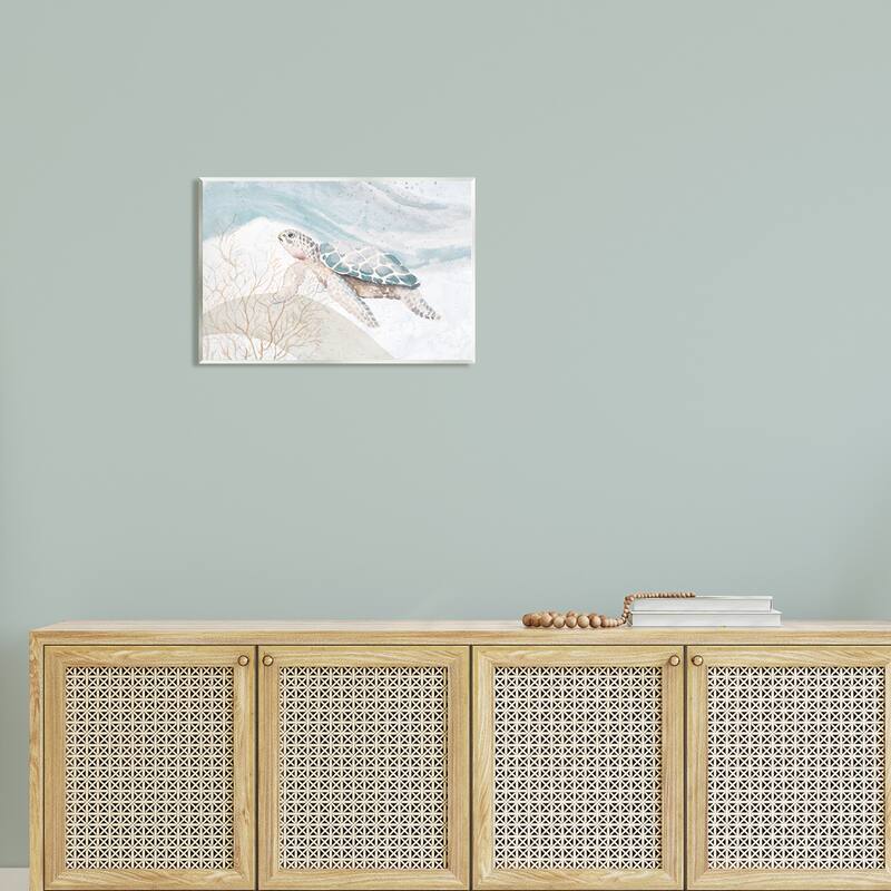 Stupell Pleasant Sea Turtle Drifting Ocean Bubble Waves Wood Wall Art, Design by Patricia Pinto