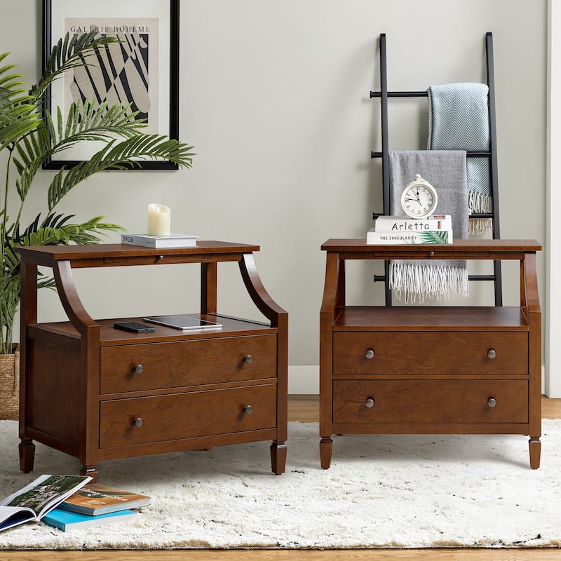 Jennifer 2 - Drawer Nightstand with Built-In Outlets and Pull-out Tray Set of 2 by HULALA HOME