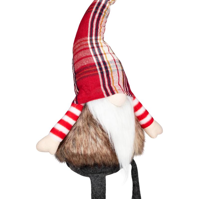 Plaid Gnome with Dangling Legs Christmas Figure - 20.5" - Red, Gray and White
