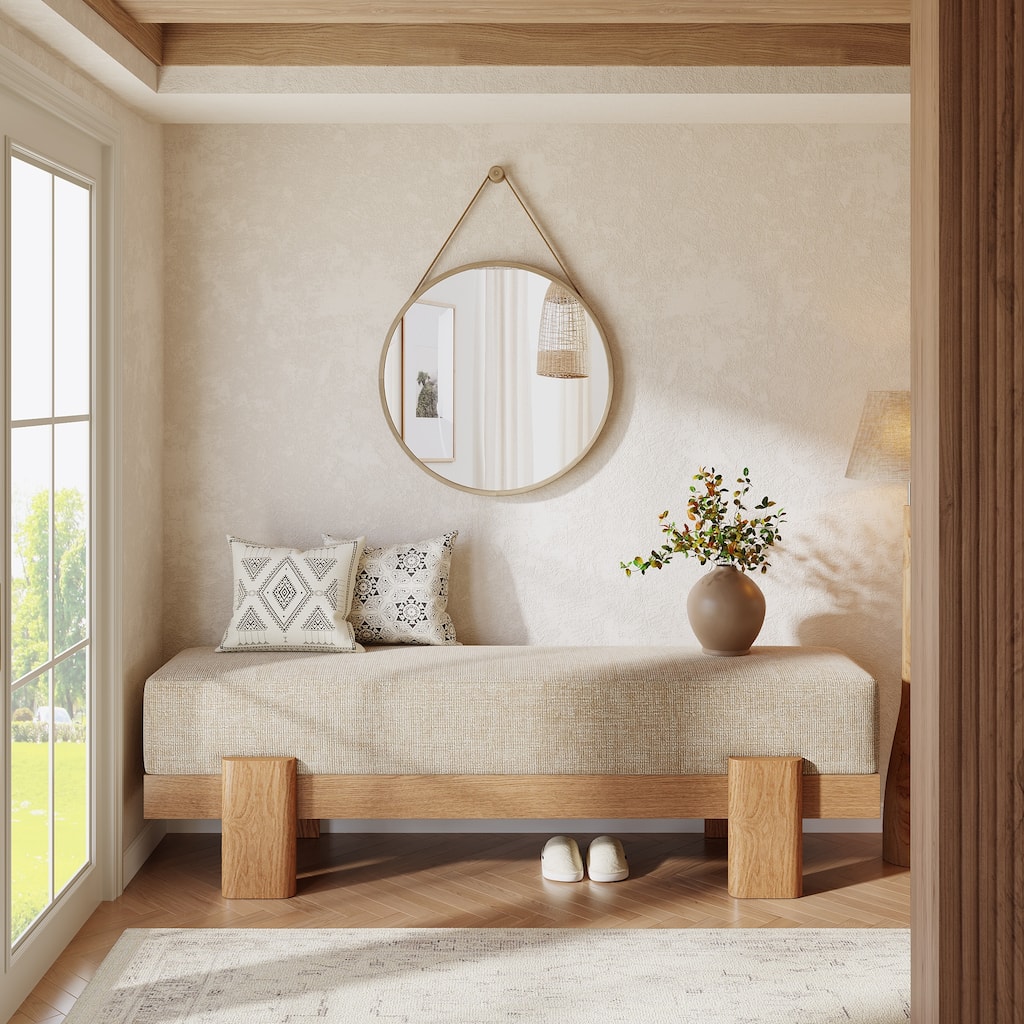 55'' Upholstered Entryway Shoe Bench with Fabric Padded Seat