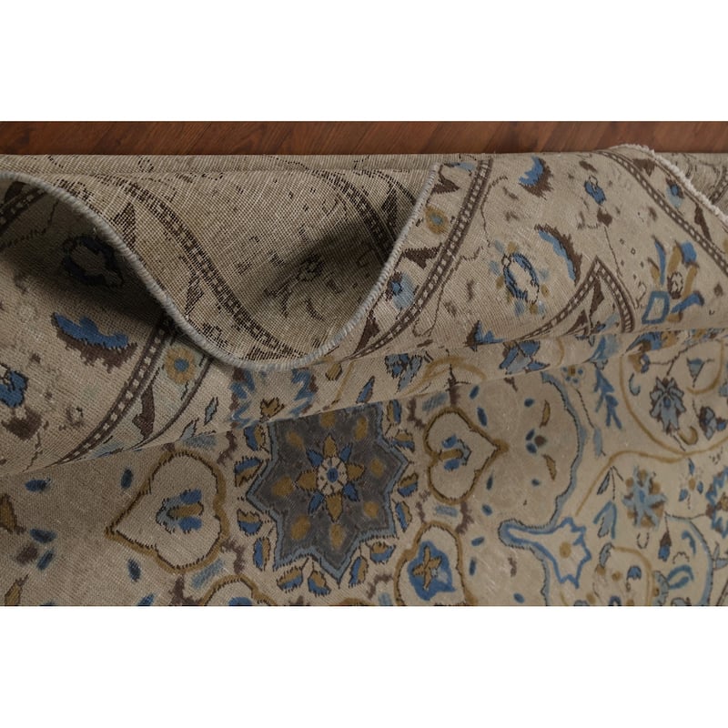 Floral Tabriz Persian Area Rug Beige Floral Handmade Wool Carpet - 7'2"x 10'5"
