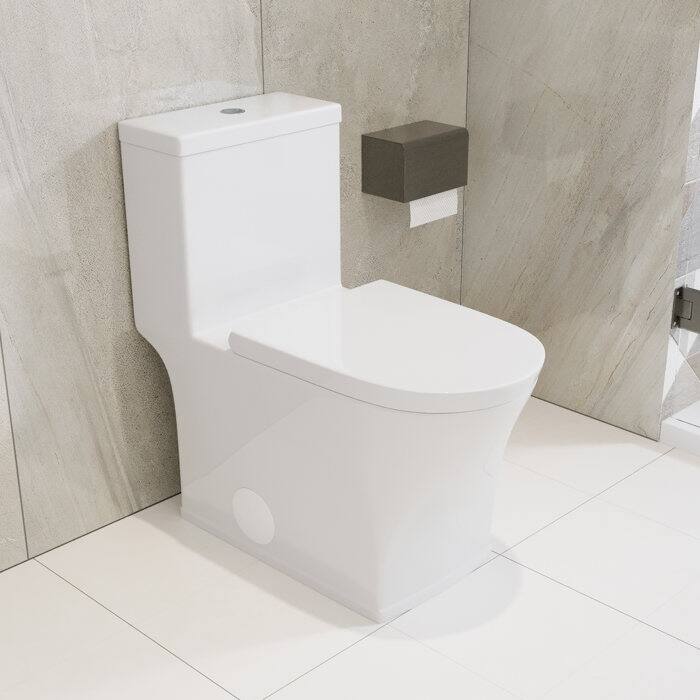 DeerValley One Piece Toilet For Bathroom, Dual Flush Modern Toilet, 12'' Rough-In Toilet with Comfort Seat Height - N/A - White