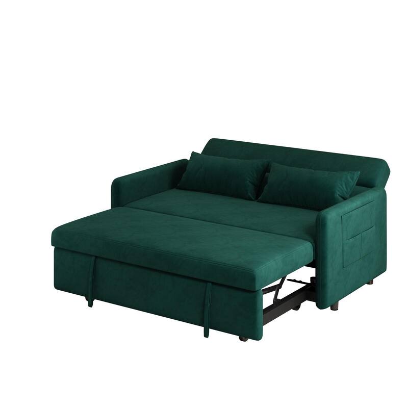 Sofa Pull Out Bed Included 2 Pillows Velvet Sofa for Small Spaces Teal