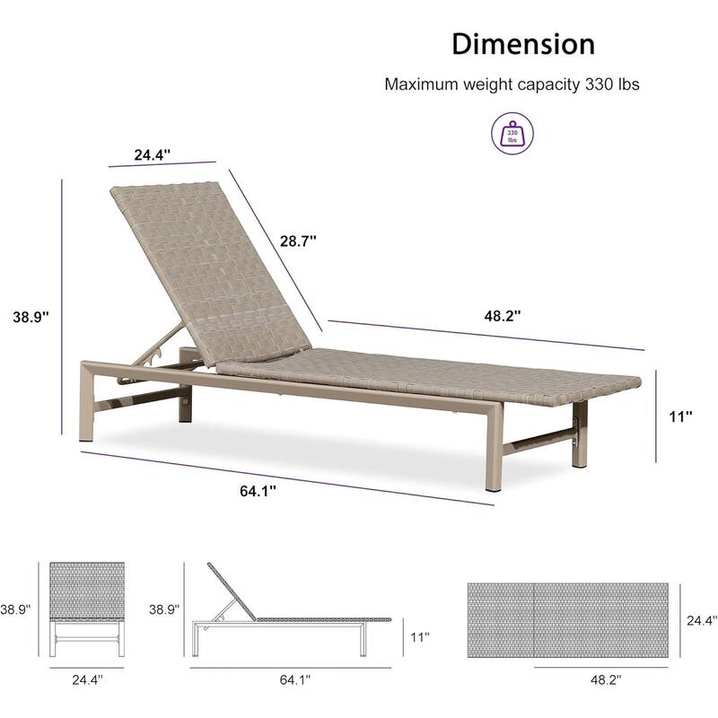 PURPLE LEAF Patio Chaise Lounge Rattan Chair Outdoor Pool Adjustable Recliner Wicker Lounger