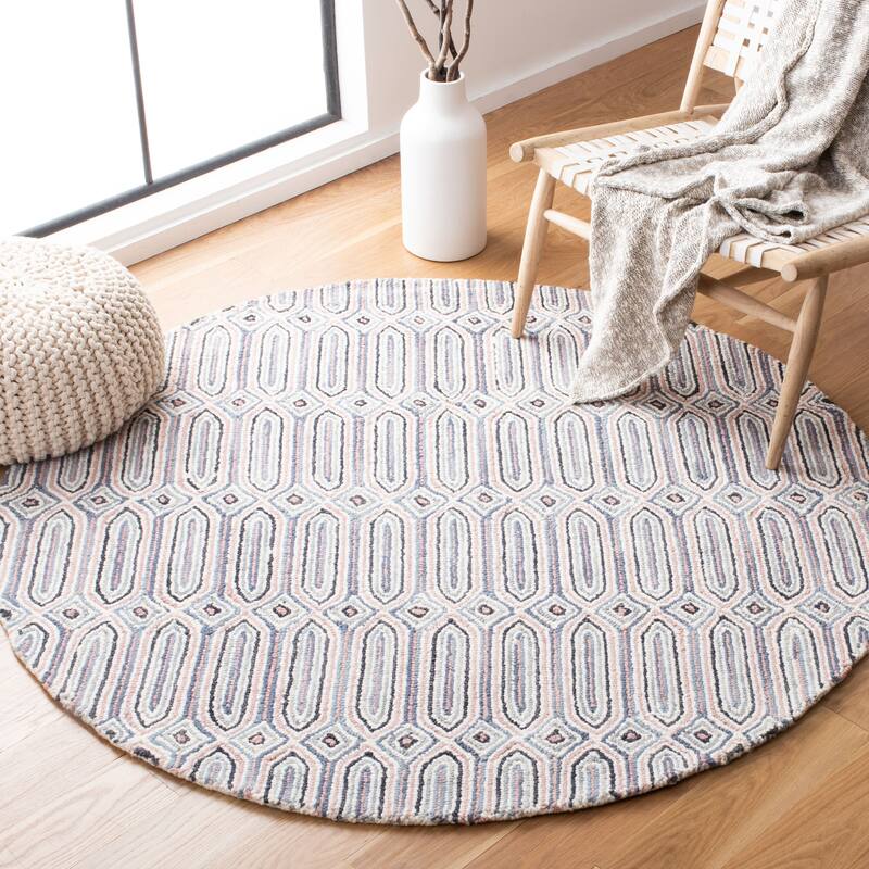 SAFAVIEH Handmade Micro-Loop Coriena Transitional Wool Rug - 5' Round - Pink/Grey