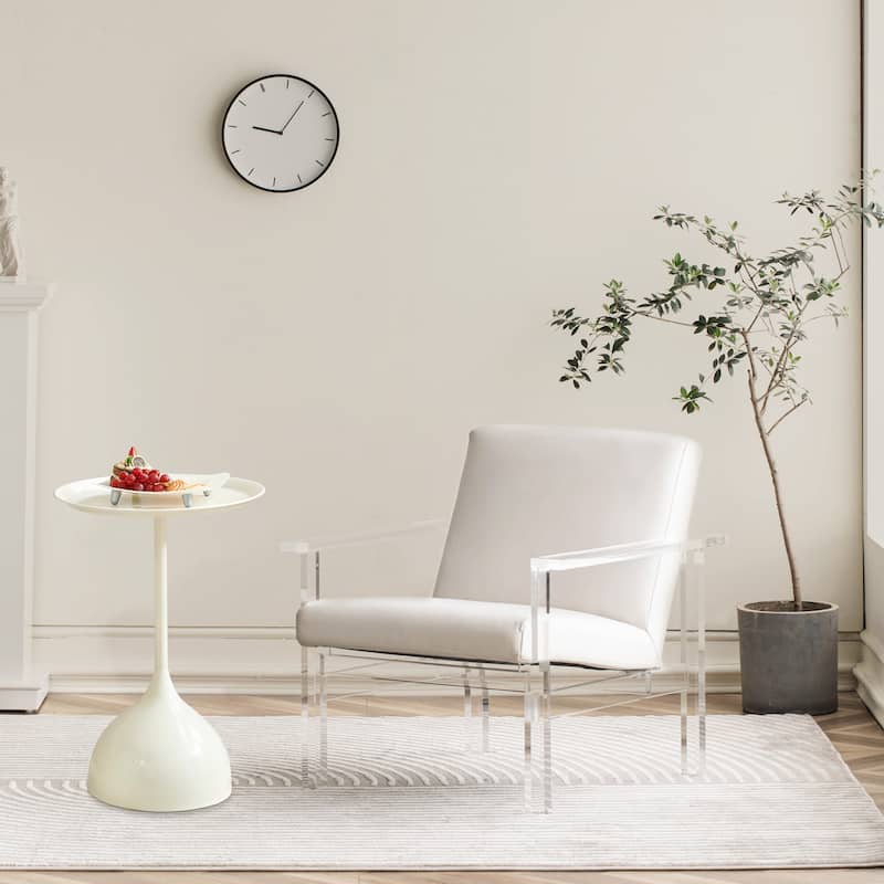White Metal Side Table Set with 2-Tier Design and Raised Edges - 15.75” L x 15.75 W x 23.23 H