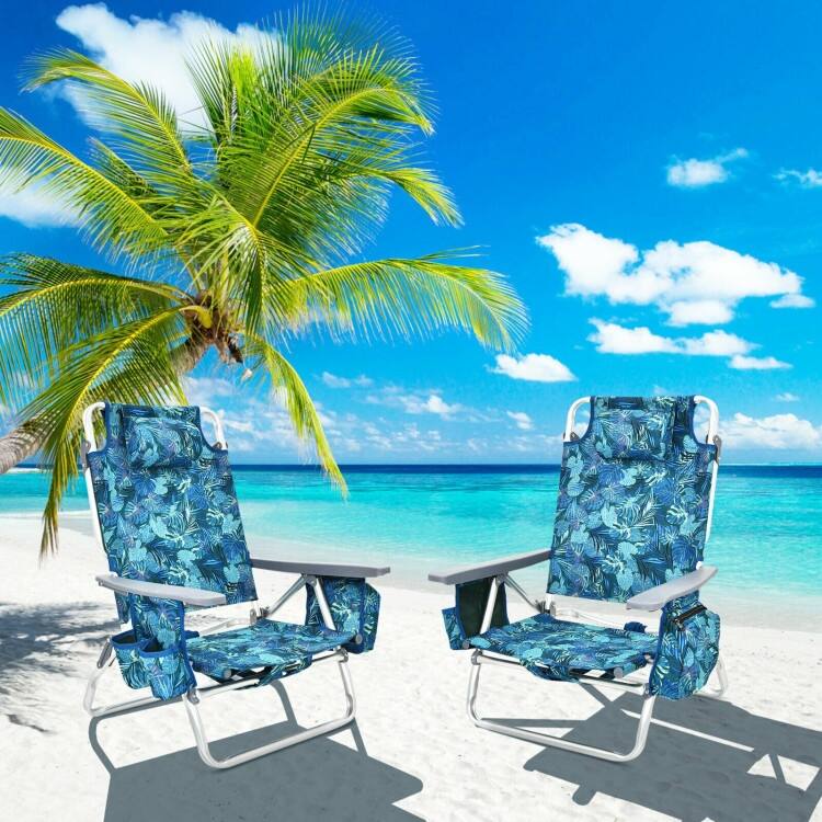 4-Pack 5-Position Outdoor Folding Backpack Beach Reclining Chair with Pillow - 23.5" – 40" x 27" x 33" – 11" (L x W x H)