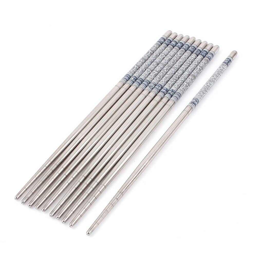 Tableware Family Dinner Stainless Steel Floral Pattern Chopsticks 5 Pairs - Silver Tone