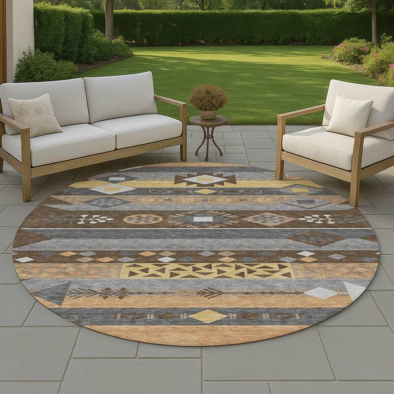 Machine Washable Indoor/ Outdoor Global Tuca Chantille Rug - Chocolate - 8' x 8'