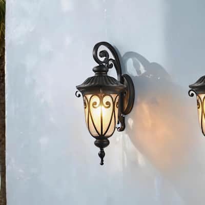 23" 1-Pack Classic Black Outdoor Wall Lantern with Bubble Glass