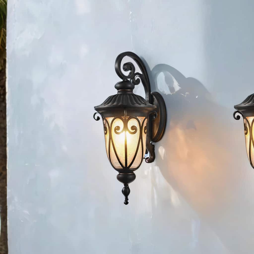 23" 1-Pack Classic Black Outdoor Wall Lantern with Bubble Glass