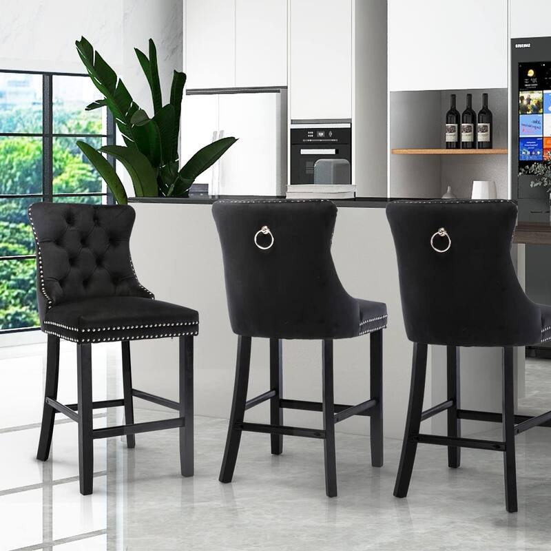 Contemporary Tufted Velvet Upholstered Counter Bar Stools Set of 2