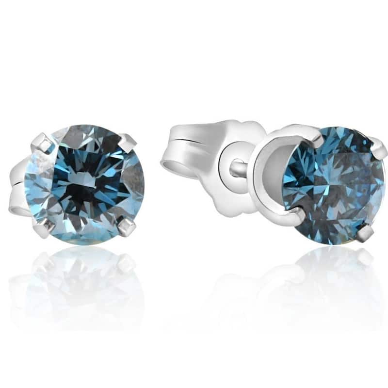 3/4Ct Blue Diamond Studs in White Gold Lab Grown