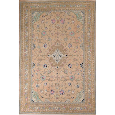 Mashad Vintage Persian Area Rug Hand-Knotted Floral Wool Carpet - 7'7" x 11'5"