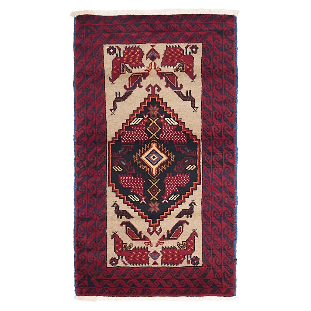 ECARPETGALLERY Hand-knotted Baluch Beige, Red Wool Rug - 3'0 x 5'6
