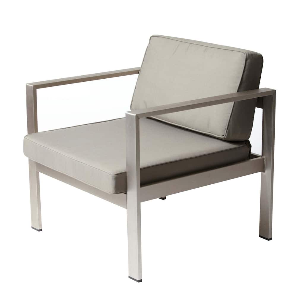 Kili 29 Inch Armchair, Sleek Silver Aluminum Frame, Water Resistant Fabric