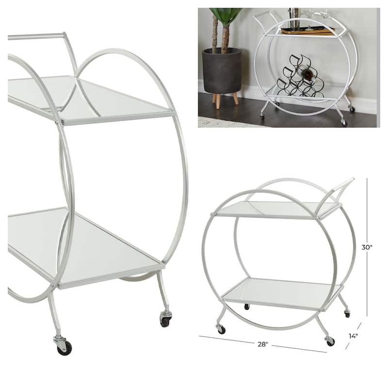 Treviso 28"W Polished Mirrored 2-Shelf Bar Cart with Handles