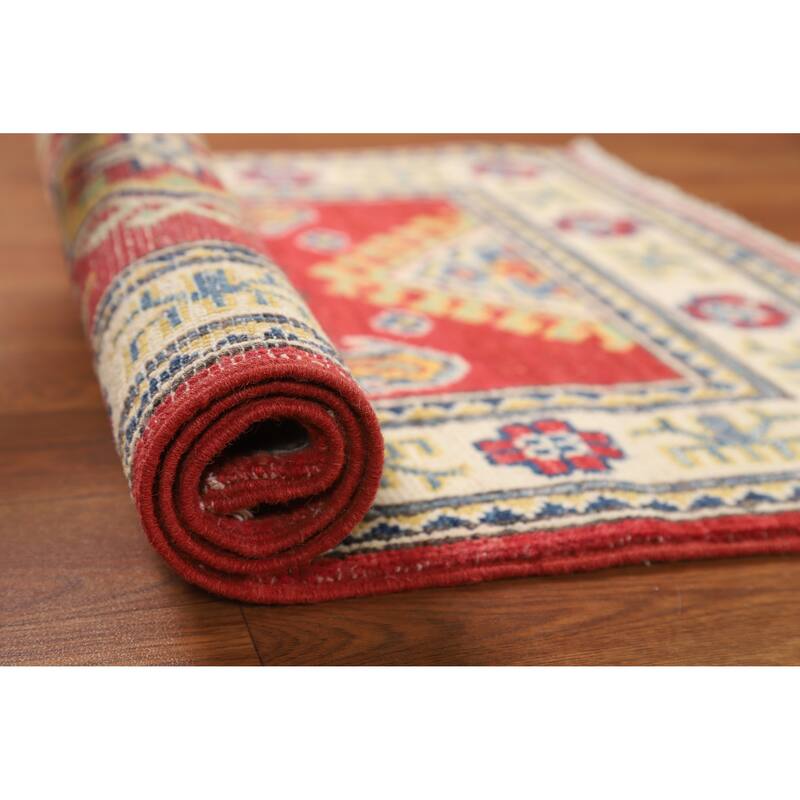 Hand Knotted Oriental 100% Wool Carpet Traditional Geometric Red Kazak Area Rug - 3' 0'' X 2' 0''
