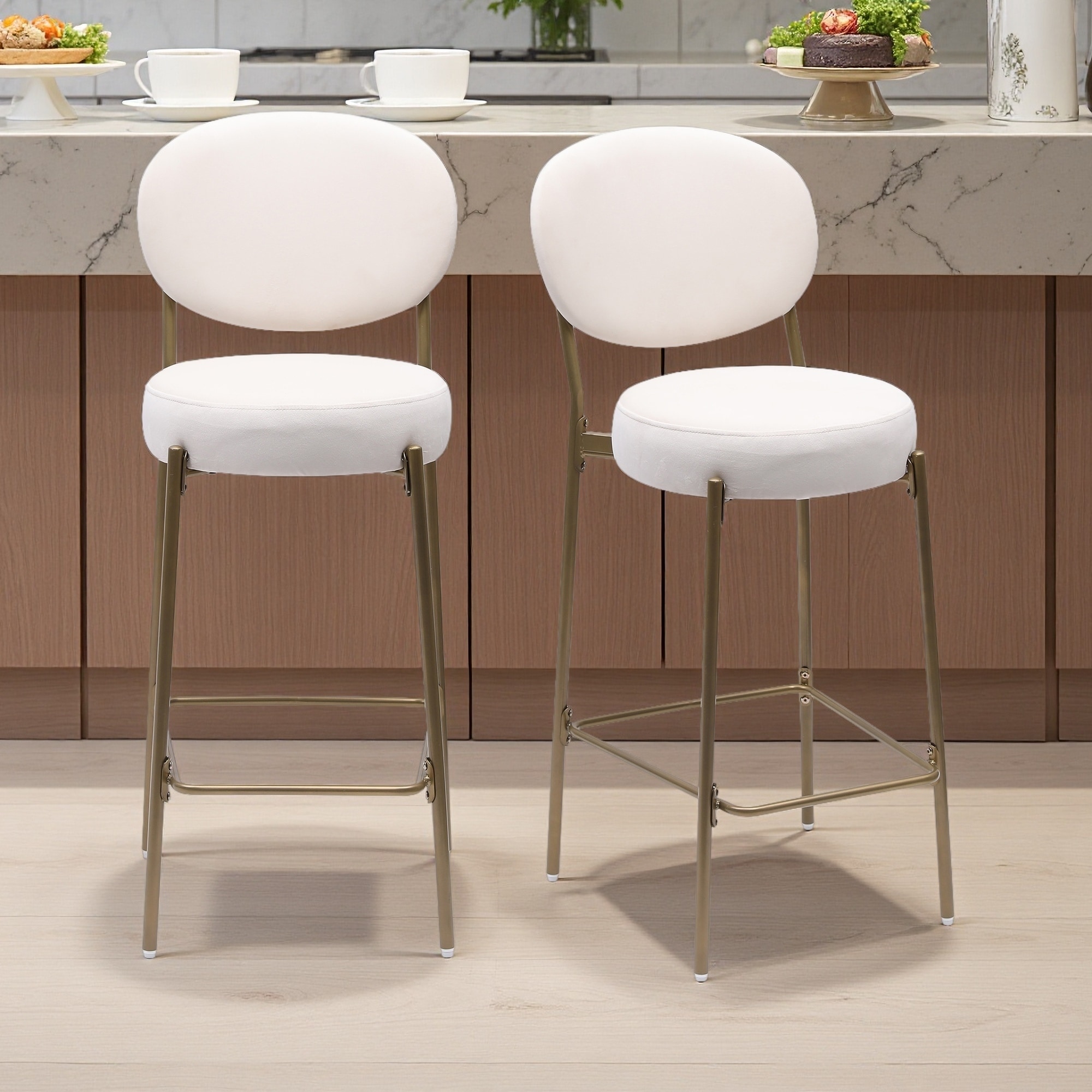 Faux Leather Bar Stools Set of 2 with Golden Legs