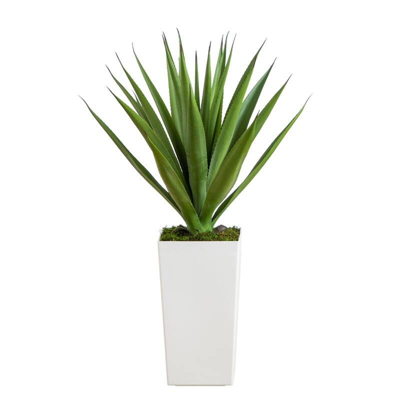 27-in UV Resistant Artificial Agave Plant in White Tower Planter