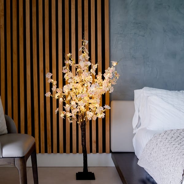 slide 2 of 8, Pre-Lit Cherry Blossom Artificial Tree - 4' - Warm White LED Lights