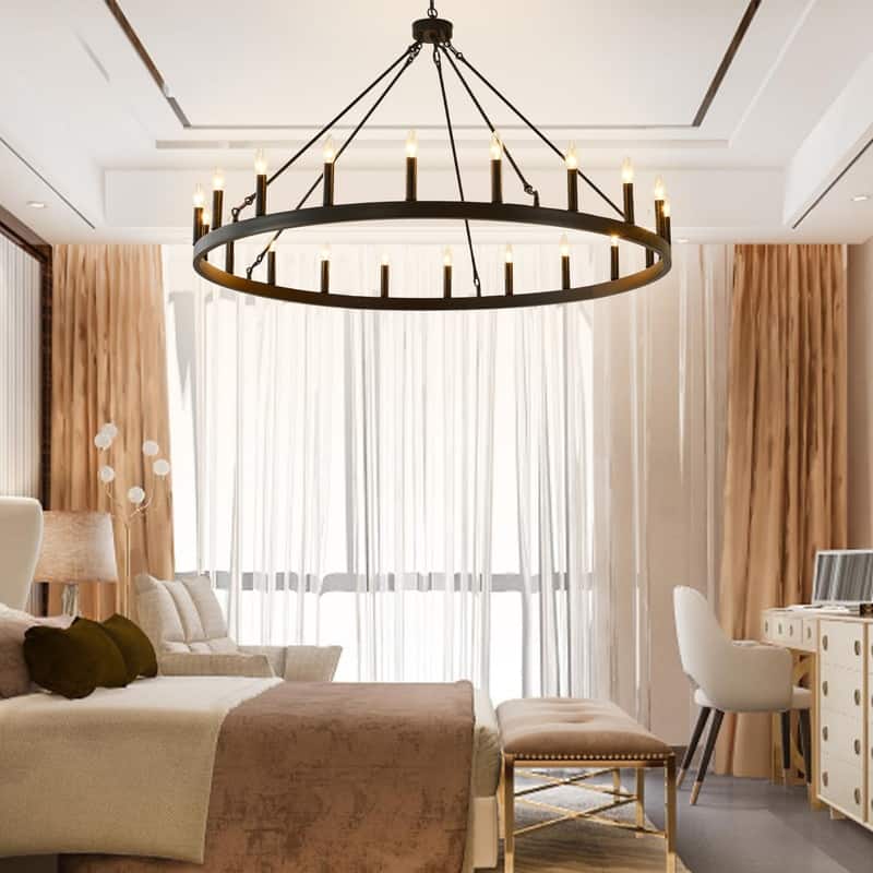 Large Black Large Wagon Wheel Chandelier Modern Farmhouse Candle Chandeliers