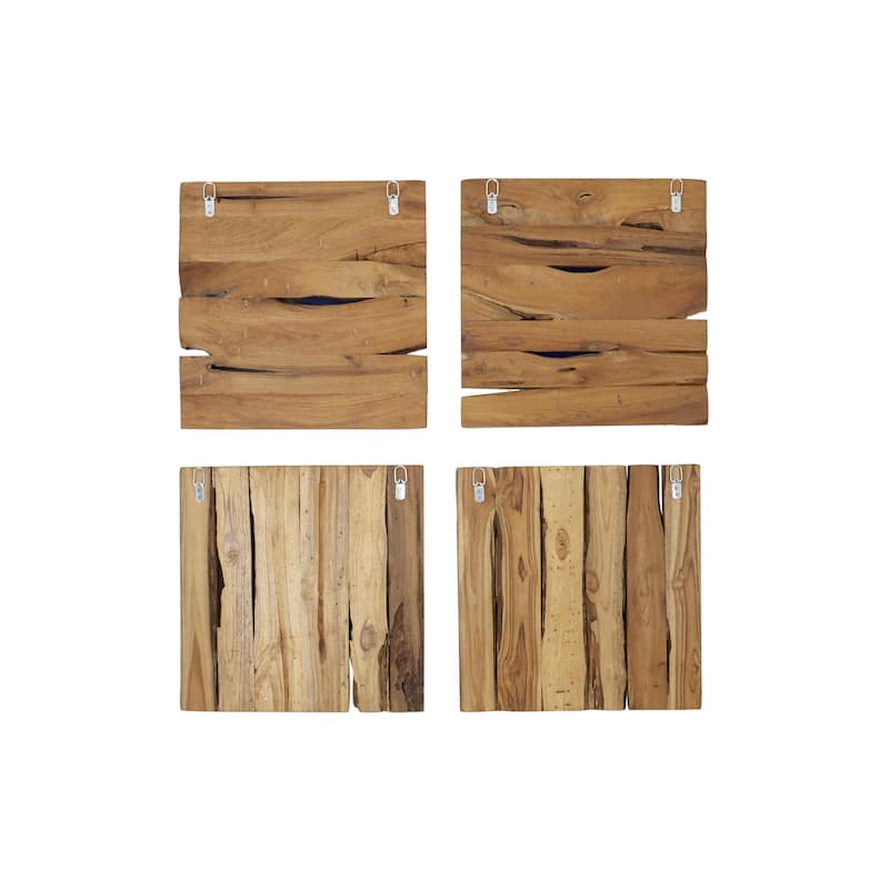 Teak Wood Handmade Room Wall Mirror - Set of 4 Brown - Roche River Decor