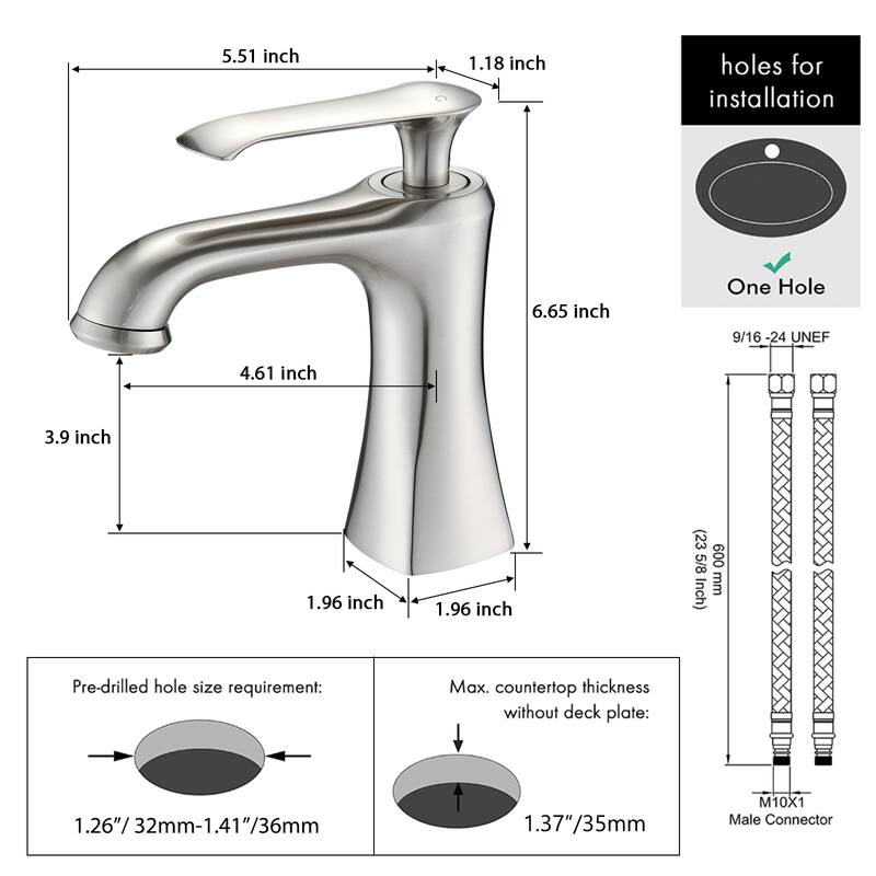 BATHLET Single Hole Single Handle Bathroom Sink Faucet