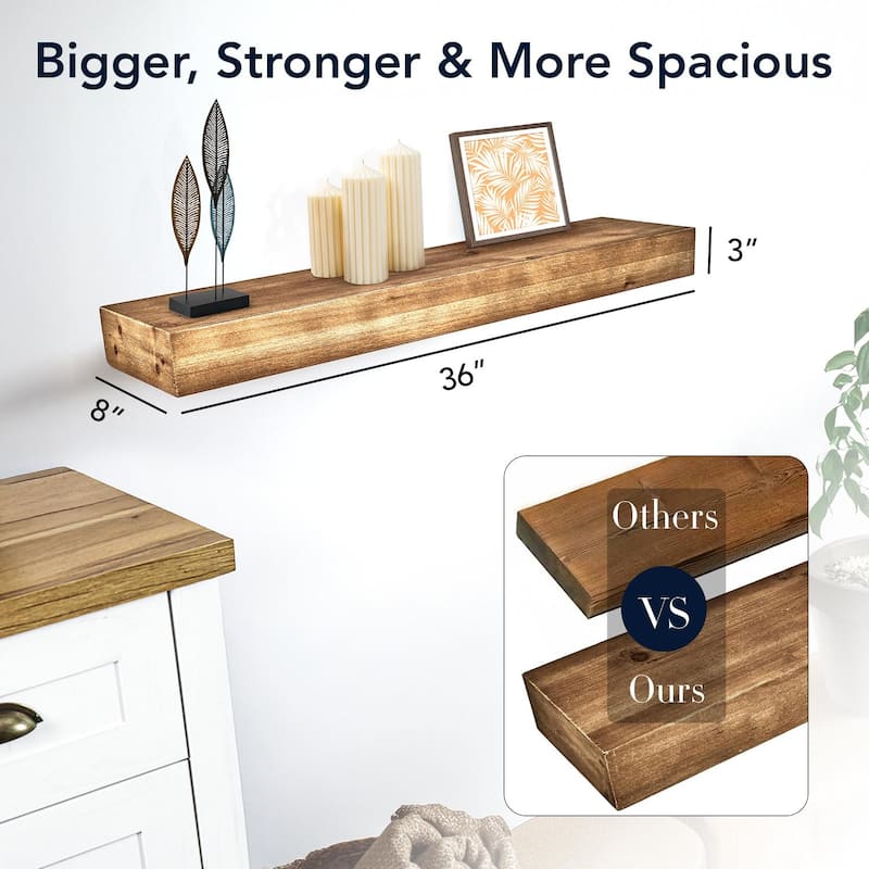 The Gray Barn Haven Walnut Brown Rustic Wood Floating Wall Shelf (Large)