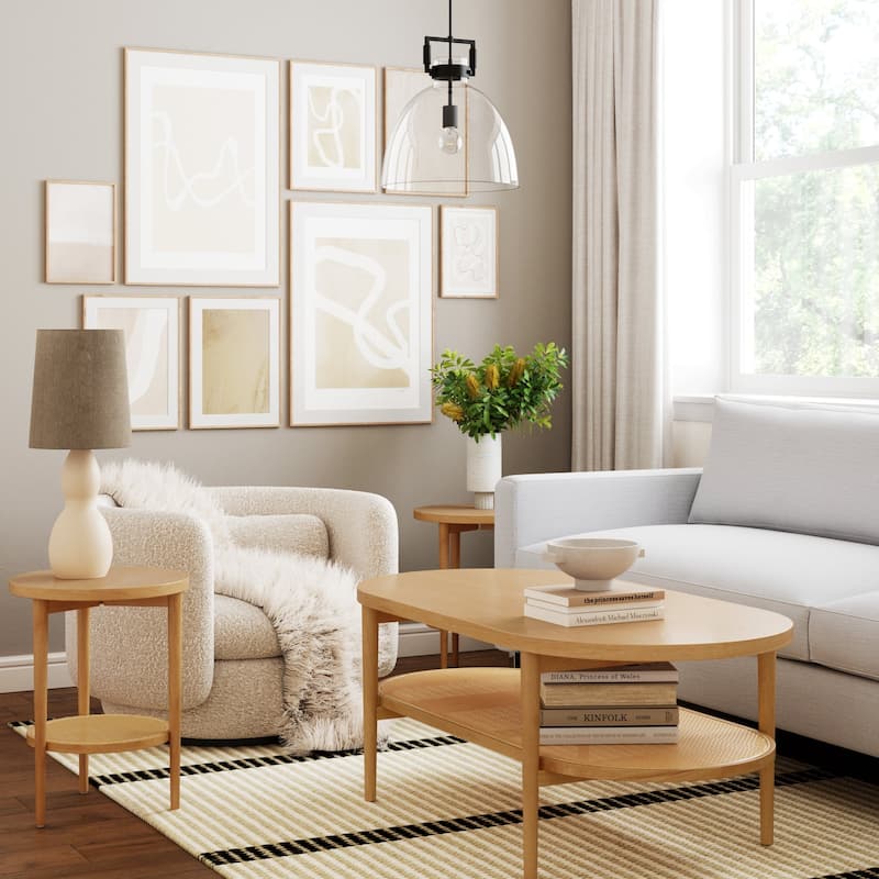 Nathan James Sonia Bohemian 2-Tier Round End Table in Light Wood With Rattan Storage Shelf