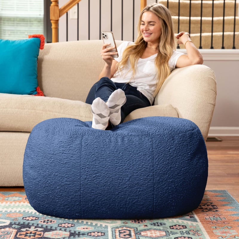 Jaxx Ellis Pouf - Modern Shearling Faux-Lamb Plush Fleece Ottoman - Oval - Indigo