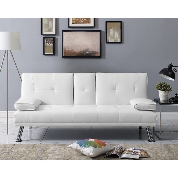 Ultimate Futon Sofa Collection: Futon Sofa with Armrest and Cupholders, Button Tufted Sofa with Wooden Legs