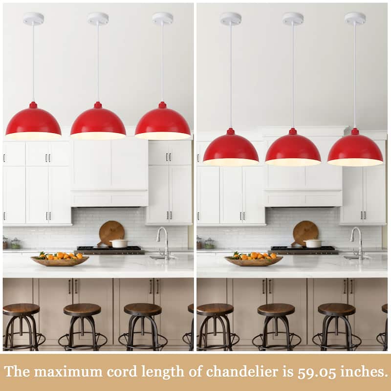 1 - Light 11.8" W Single Dome Pendant for Kitchen Island Dining Room (Set of 3) - W 11.81 in