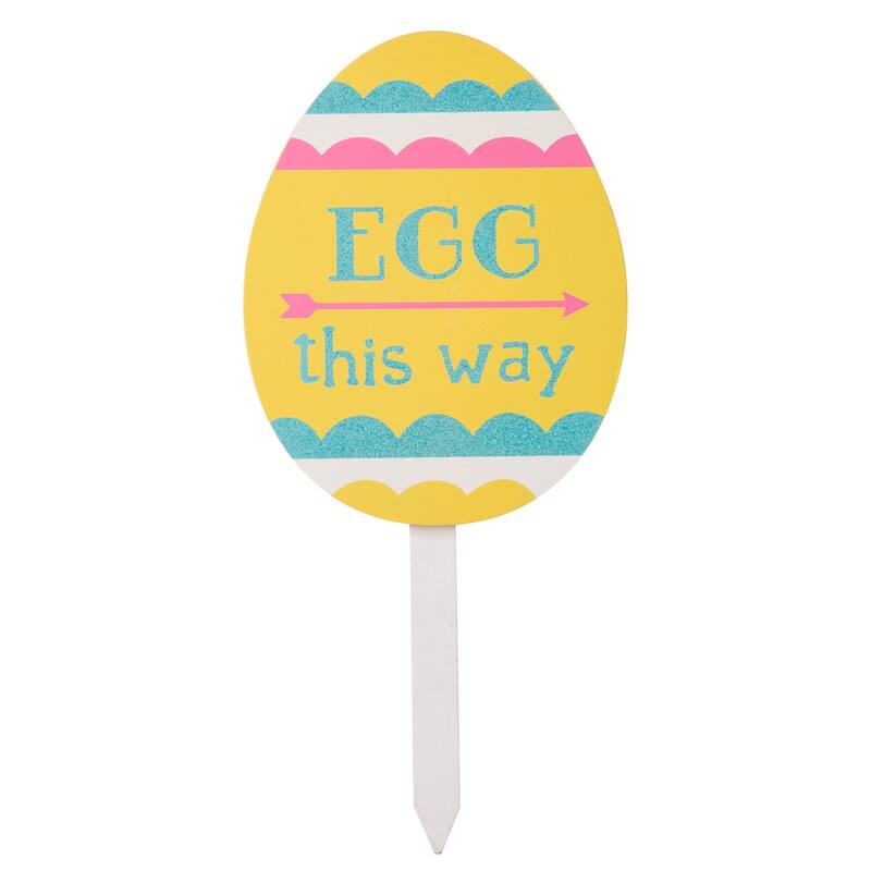 Glitzhome Set of 3 Easter Eggs Wooden Sign Yard Stakes