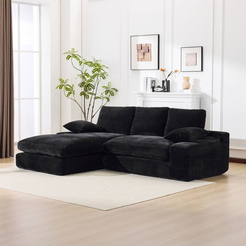 Modular Sectional Cloud Sofa with L-Shape Chaise, Corduroy Upholstered Sleeper Sofa, Compressed Sofa with Pillow