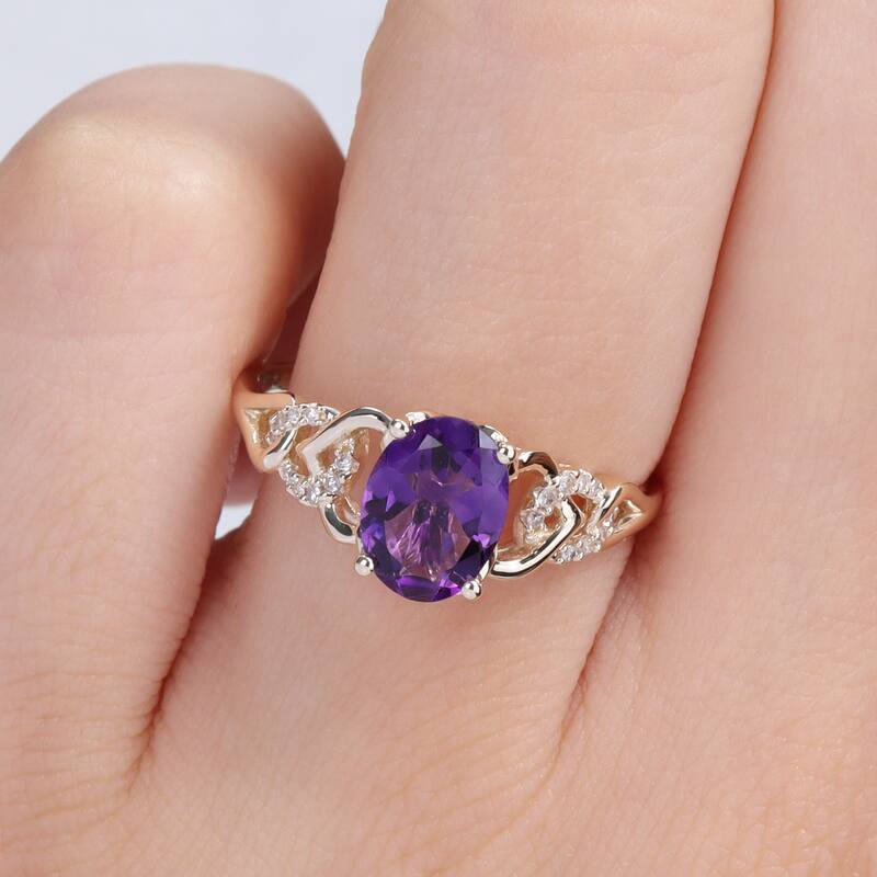 Miadora Oval African Amethyst and Diamond Accent Link Engagement Ring in 10k Yellow Gold