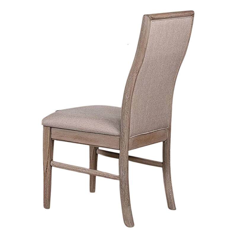 Elles Side Dining Chair Set of 2, Curved Backrest, Ash Wood, Beige Polyester