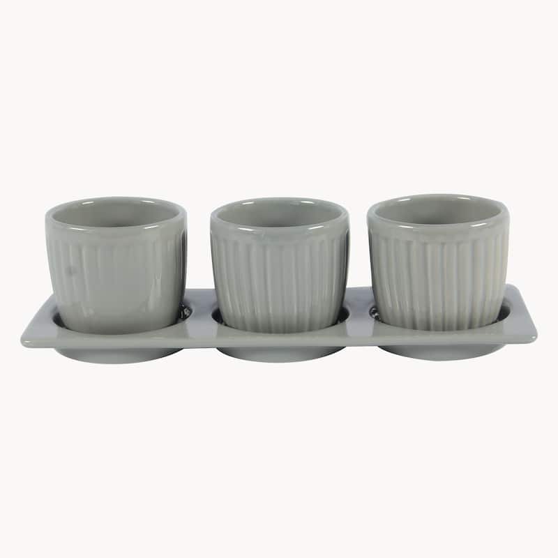 Gerbera Ceramic Planter Set with Disk - Light Grey