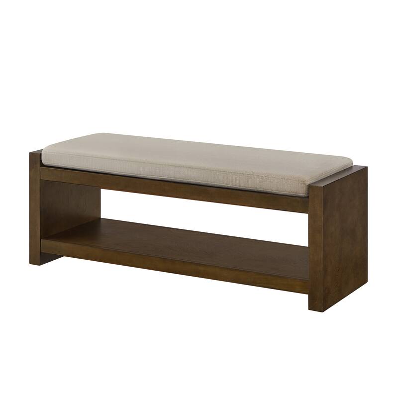 47" Accent Bench with Lower Shelf Shoe Rack, Padded Seating Bench, Bed End Bench with Storage, Removable Cushion