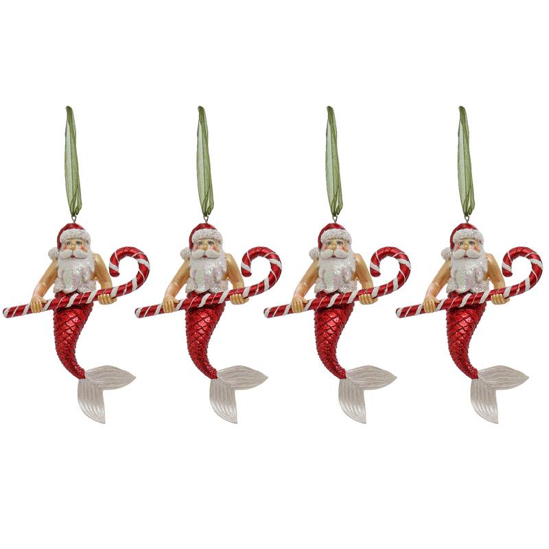 National Tree Company HGTV Home Collection Glass Santa Merman Ornaments, Set of 4 - 5 in