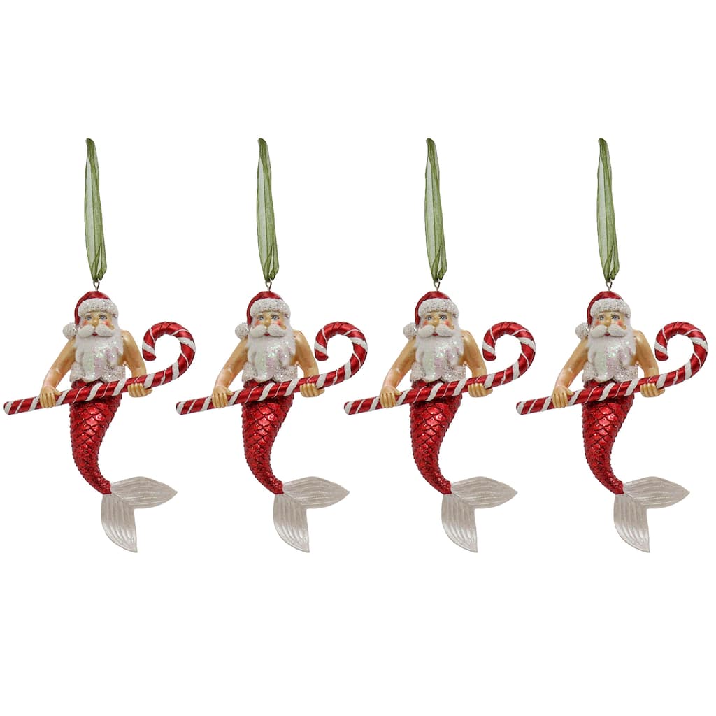 National Tree Company HGTV Home Collection Glass Santa Merman Ornaments, Set of 4 - 5 in