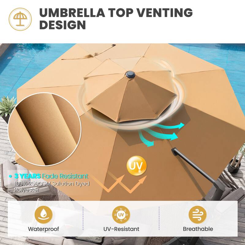 10 FT x 13 FT Outdoor Luxury Solar LED Patio Cantilever Umbrella With Base