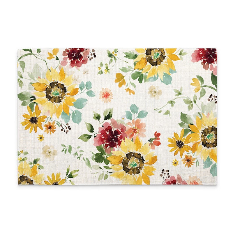 Spring Sunflowers 4-Pack Poly-Cotton Blend Placemats Manufactured in The USA Machine Washable Dryer Safe - Multi - Set of 4