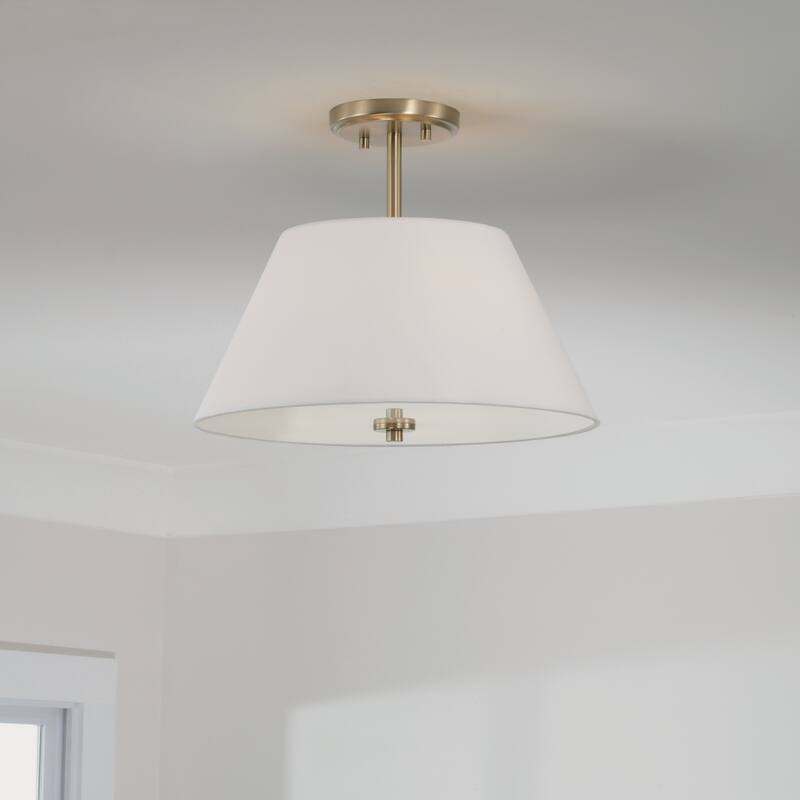 15"W x 13.25"H 3-Light Dual Mount Pendant in Matte Brass with White Fabric Shade and Glass Diffuser - 15"W x 13.25"H